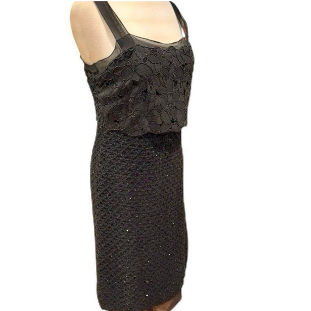 St. John Evening Couture Black Sequined Lace Sleeveless Sheath Dress Size 6 - Picture 2 of 14